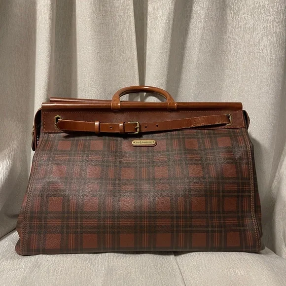 Vintage Polo Ralph Lauren Tartan Plaid Brown and Black Weekend Travel Bag - Picture 1 of 11